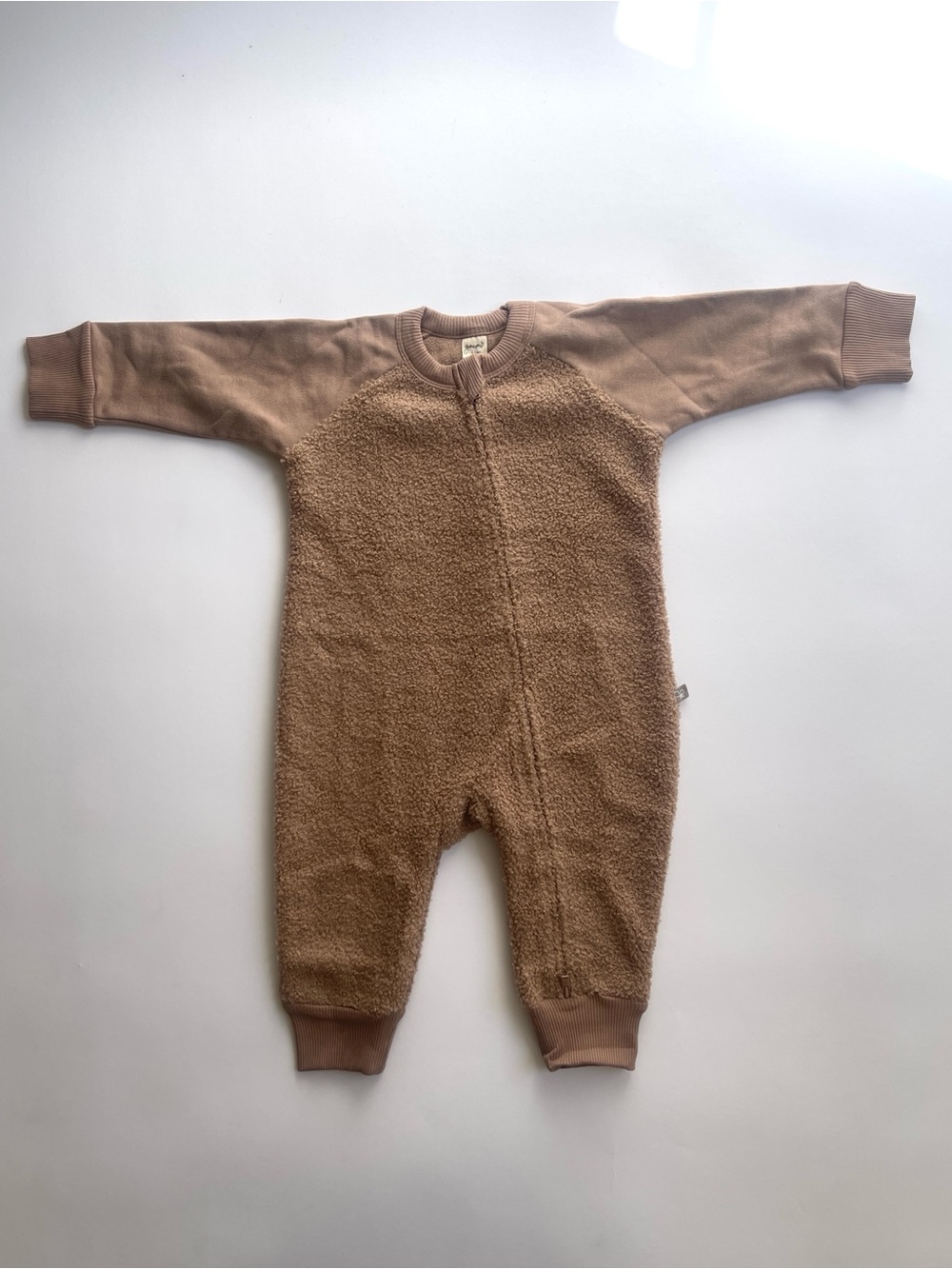 Teddy Sherpa Kids One-Piece Footie in Brown